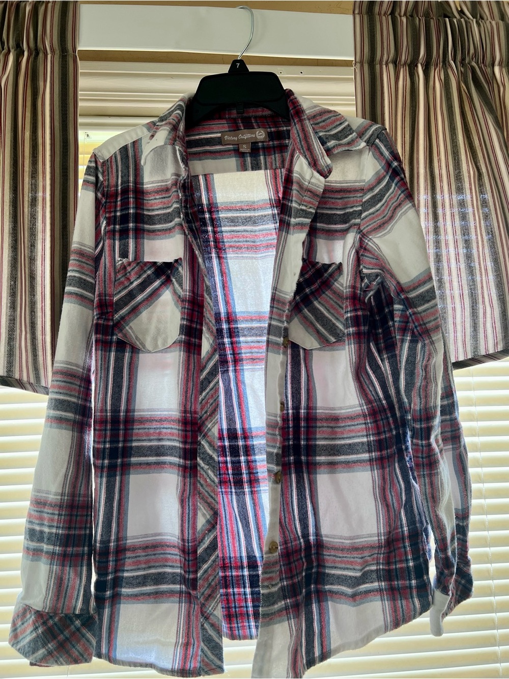Women’s Red & White Plaid Button-Down Shirt